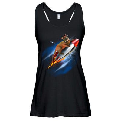 Funny Astronaut Cat Blasting Off In Space Ladies Essential Flowy Tank