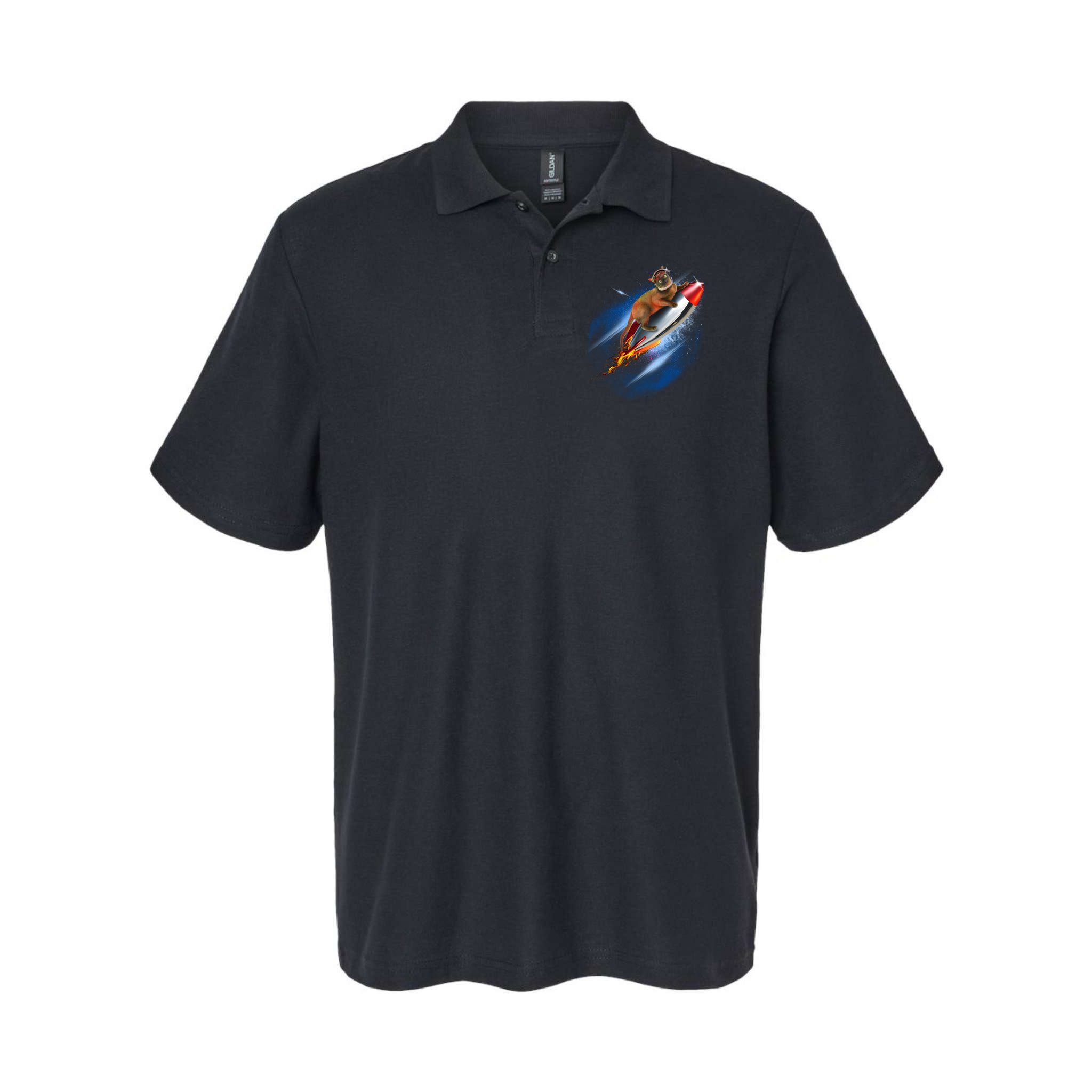 Funny Astronaut Cat Blasting Off In Space Polo