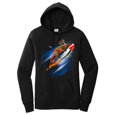 Funny Astronaut Cat Blasting Off In Space Women's Pullover Hoodie