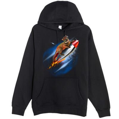 Funny Astronaut Cat Blasting Off In Space Premium Pullover Hoodie