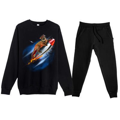 Funny Astronaut Cat Blasting Off In Space Premium Crewneck Sweatsuit Set