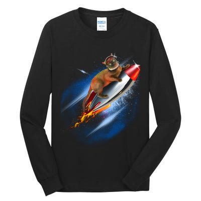 Funny Astronaut Cat Blasting Off In Space Tall Long Sleeve T-Shirt
