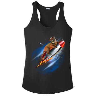 Funny Astronaut Cat Blasting Off In Space Ladies PosiCharge Competitor Racerback Tank