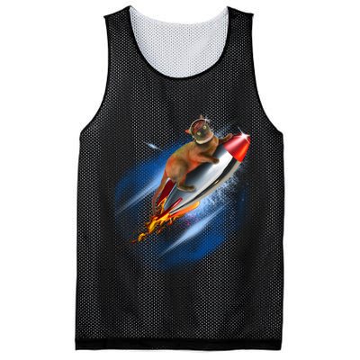 Funny Astronaut Cat Blasting Off In Space Mesh Reversible Basketball Jersey Tank