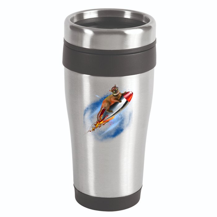 Funny Astronaut Cat Blasting Off In Space 16oz Travel Tumbler