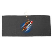 Funny Astronaut Cat Blasting Off In Space Large Microfiber Waffle Golf Towel