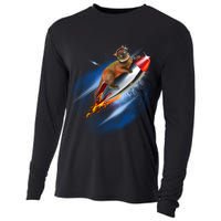 Funny Astronaut Cat Blasting Off In Space Cooling Performance Long Sleeve Crew