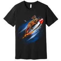 Funny Astronaut Cat Blasting Off In Space Premium T-Shirt