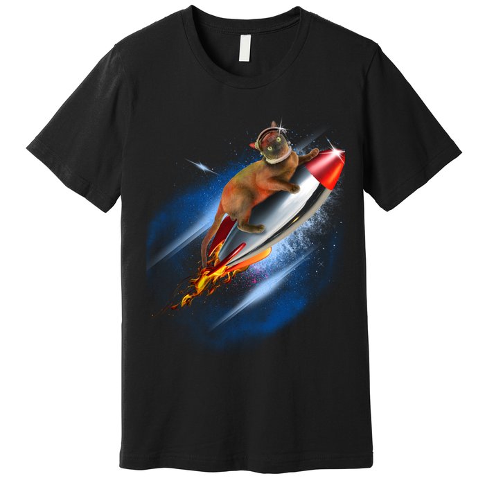 Funny Astronaut Cat Blasting Off In Space Premium T-Shirt