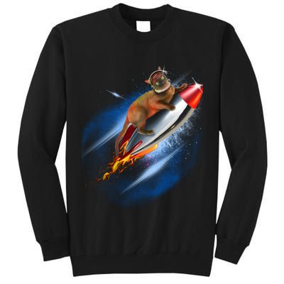 Funny Astronaut Cat Blasting Off In Space Tall Sweatshirt