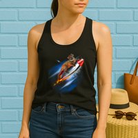Funny Astronaut Cat Blasting Off In Space Womens Tank Top