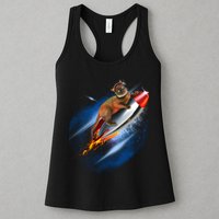 Funny Astronaut Cat Blasting Off In Space Womens Tank Top
