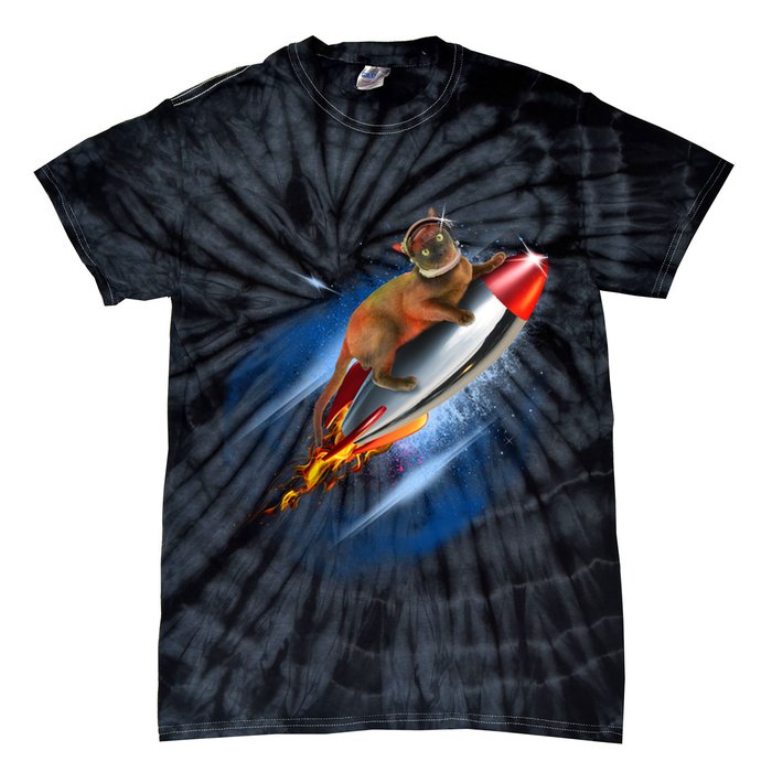 Funny Astronaut Cat Blasting Off In Space Tie-Dye T-Shirt
