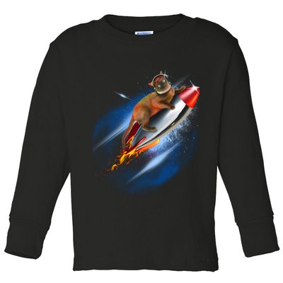 Funny Astronaut Cat Blasting Off In Space Toddler Long Sleeve Shirt