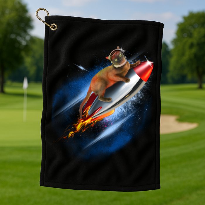 Funny Astronaut Cat Blasting Off In Space Golf Towel