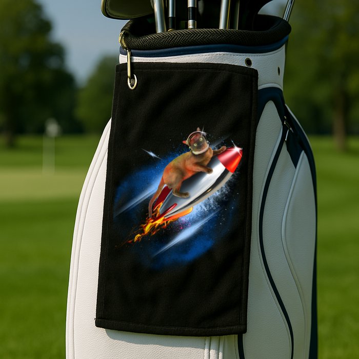 Funny Astronaut Cat Blasting Off In Space Golf Towel