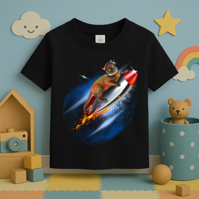 Funny Astronaut Cat Blasting Off In Space Toddler T-Shirt