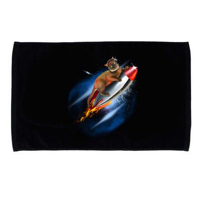 Funny Astronaut Cat Blasting Off In Space Microfiber Hand Towel