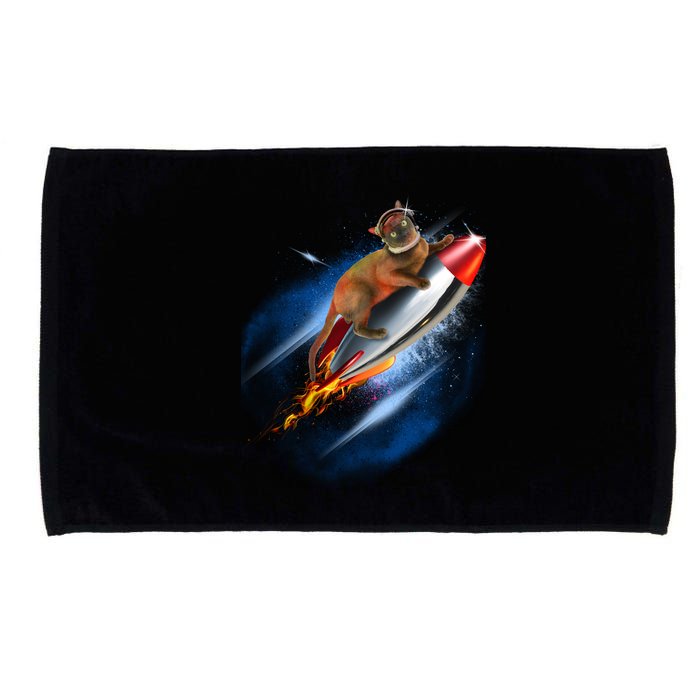 Funny Astronaut Cat Blasting Off In Space Microfiber Hand Towel
