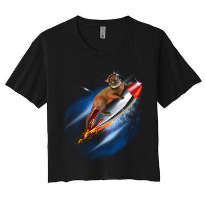 Funny Astronaut Cat Blasting Off In Space Crop Top