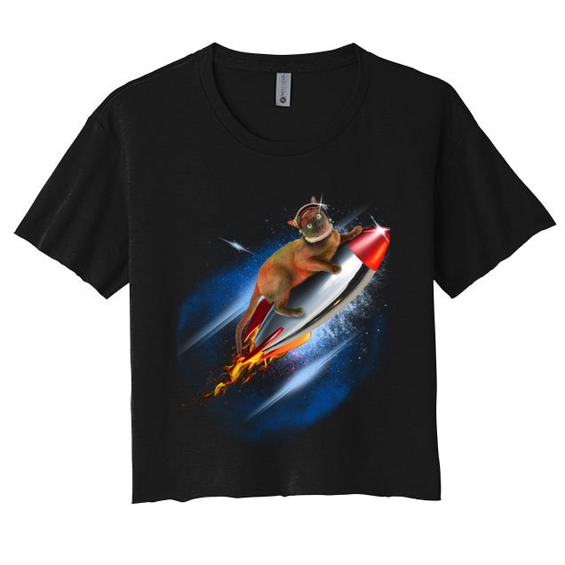 Funny Astronaut Cat Blasting Off In Space Crop Top