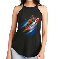Funny Astronaut Cat Blasting Off In Space Women's Perfect Tri Rocker Tank