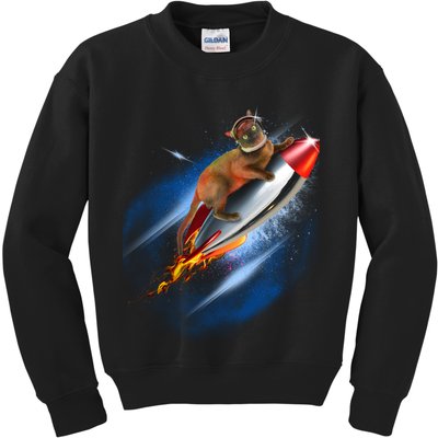 Funny Astronaut Cat Blasting Off In Space Kids Sweatshirt