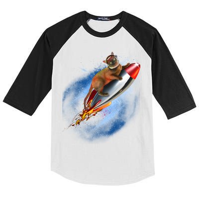 Funny Astronaut Cat Blasting Off In Space Kids Colorblock Raglan Jersey