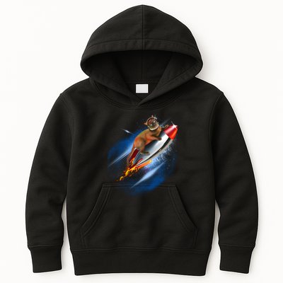 Funny Astronaut Cat Blasting Off In Space Kids Hoodie