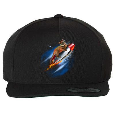 Funny Astronaut Cat Blasting Off In Space Wool Snapback Cap
