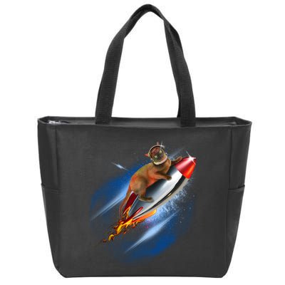Funny Astronaut Cat Blasting Off In Space Zip Tote Bag