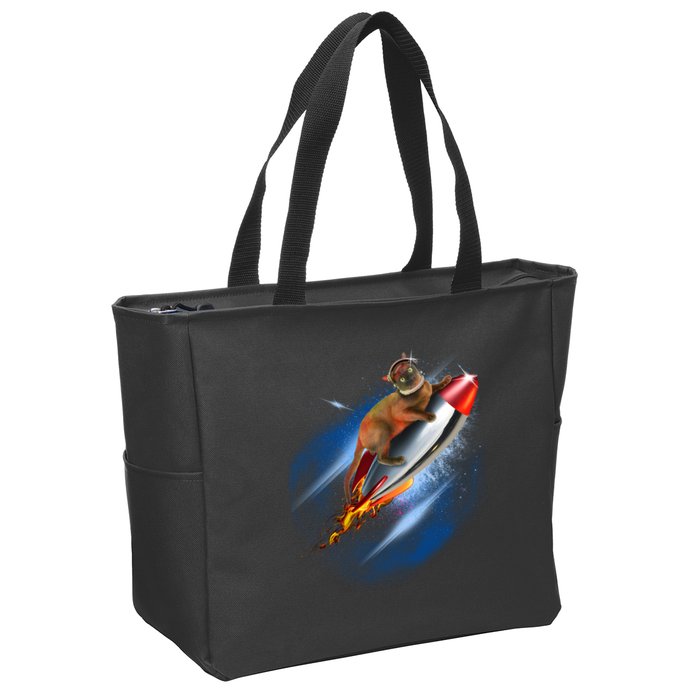 Funny Astronaut Cat Blasting Off In Space Zip Tote Bag