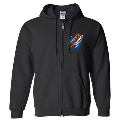 Funny Astronaut Cat Blasting Off In Space Full Zip Hoodie