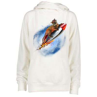 Funny Astronaut Cat Blasting Off In Space Womens Funnel Neck Pullover Hood