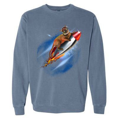 Funny Astronaut Cat Blasting Off In Space Garment-Dyed Sweatshirt