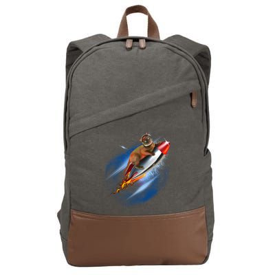 Funny Astronaut Cat Blasting Off In Space Cotton Canvas Backpack