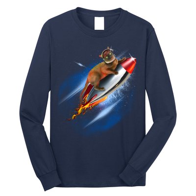 Funny Astronaut Cat Blasting Off In Space Long Sleeve Shirt