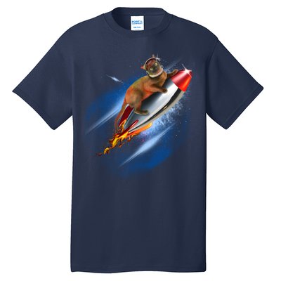 Funny Astronaut Cat Blasting Off In Space Tall T-Shirt