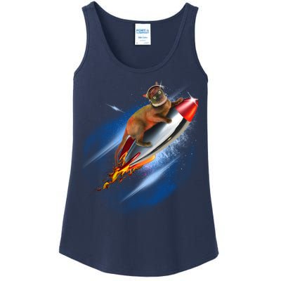 Funny Astronaut Cat Blasting Off In Space Ladies Essential Tank