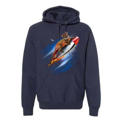 Funny Astronaut Cat Blasting Off In Space Premium Hoodie