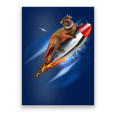 Funny Astronaut Cat Blasting Off In Space Poster