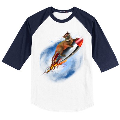 Funny Astronaut Cat Blasting Off In Space Baseball Sleeve Shirt