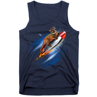 Funny Astronaut Cat Blasting Off In Space Tank Top