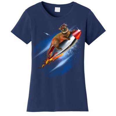 Funny Astronaut Cat Blasting Off In Space Women's T-Shirt