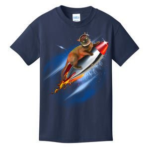 Funny Astronaut Cat Blasting Off In Space Kids T-Shirt