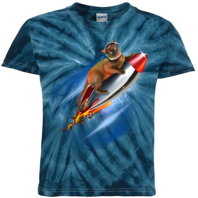 Funny Astronaut Cat Blasting Off In Space Kids Tie-Dye T-Shirt