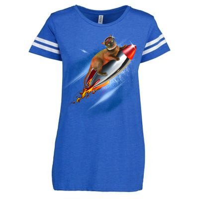 Funny Astronaut Cat Blasting Off In Space Enza Ladies Jersey Football T-Shirt