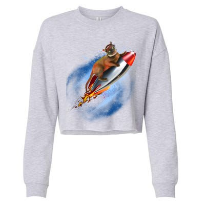 Funny Astronaut Cat Blasting Off In Space Cropped Pullover Crew