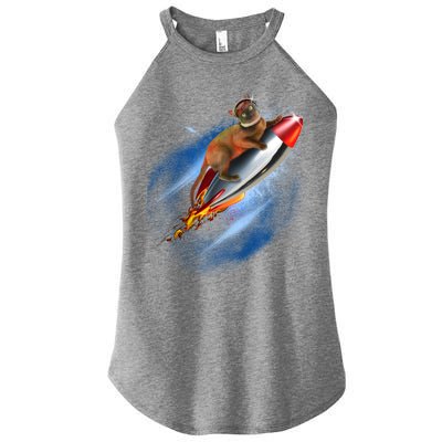 Funny Astronaut Cat Blasting Off In Space Women’s Perfect Tri Rocker Tank