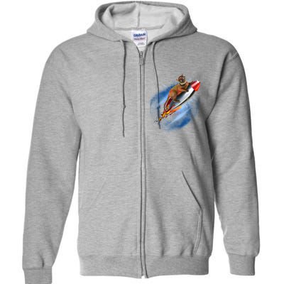 Funny Astronaut Cat Blasting Off In Space Full Zip Hoodie